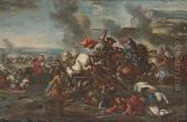 A Cavalry Skirmish Oil Painting by Francesco Simonini