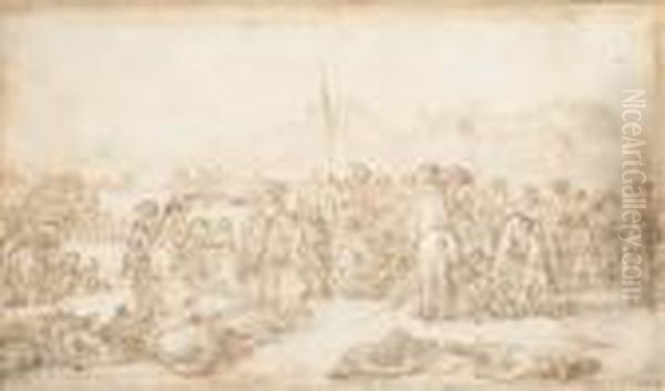 Des Soldats Ramassant Des Blesses Sur Un Champ De Bataille Oil Painting by Francesco Simonini