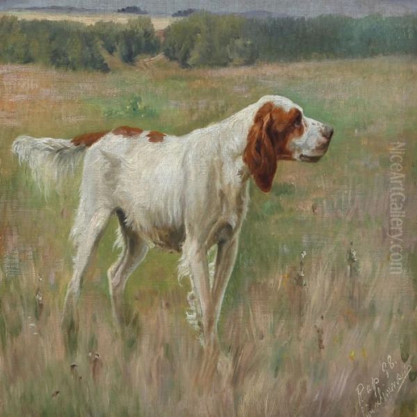 Landscape With A Setter Who Holds Position Oil Painting by Simon Simonson