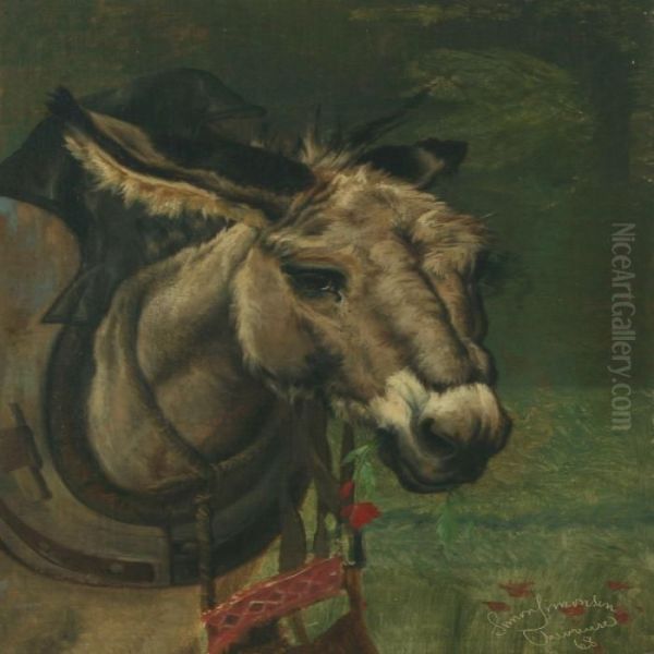 Donkey With Poppy Oil Painting by Simon Simonson