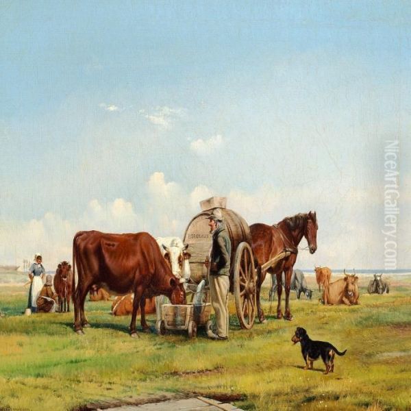 Pastorale Withpeasants Oil Painting by Simon Simonson