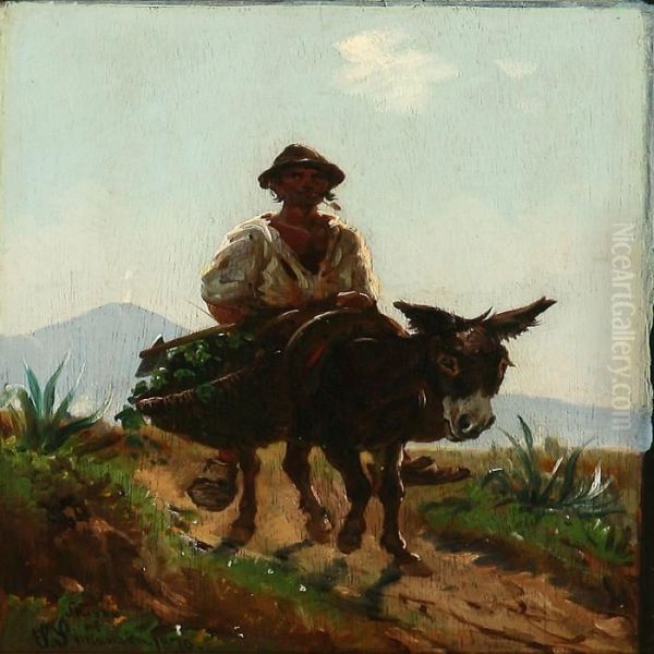 Landscape With Italian Peasant On Donkey Oil Painting by Simon Simonson