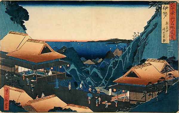 Ise Province Tea Stalls at the Pass on Mt. Asama, from the series Illustrations of Famous Places in the Sixty-Odd Provinces, late 1850s Oil Painting by Sadanobu