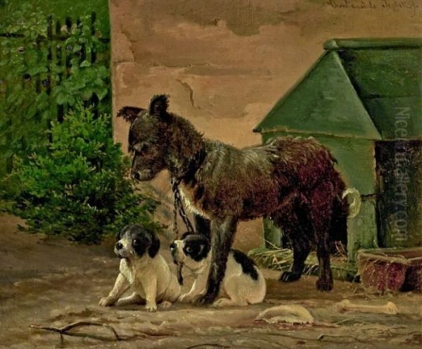 Dog With Puppies Oil Painting by Simon Simonson