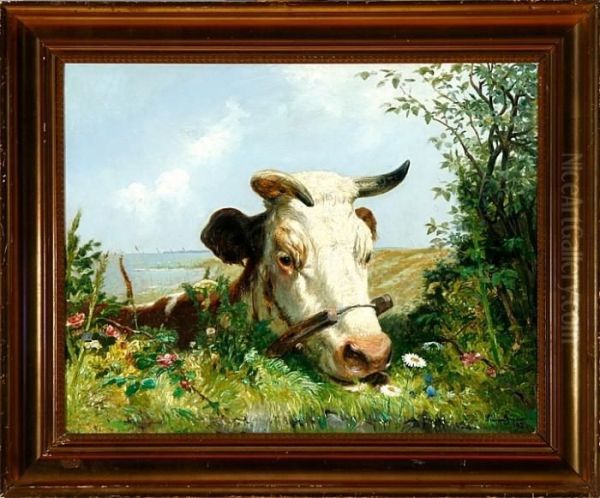 A Cow By A Fence Oil Painting by Simon Simonson