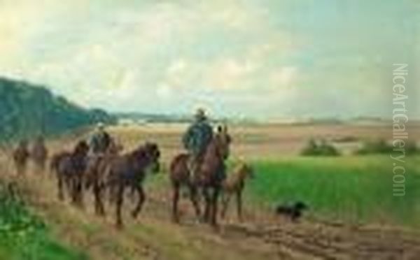 Men Riding Home From The Field Oil Painting by Simon Simonson