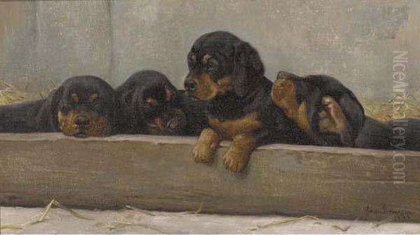 Puppies Oil Painting by Simon Simonson