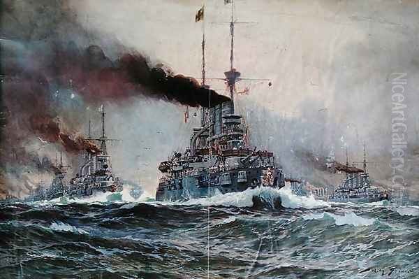 The German Flotilla at Sea, 1907 Oil Painting by M. Louise Stowell