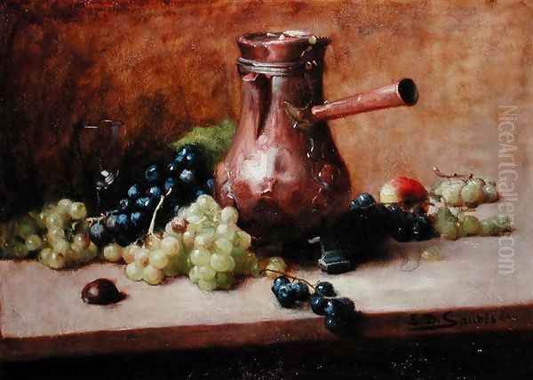 Still Life with Grapes, 1881 Oil Painting by Leon Daniel Saubes