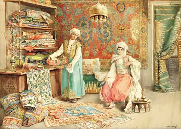 The carpet seller Oil Painting by Amedeo Momo Simonetti