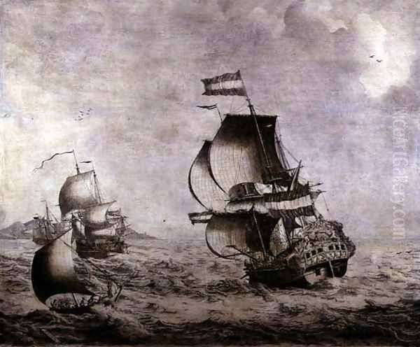 The Warship Overisjsel Oil Painting by Adriaen or Abraham Salm