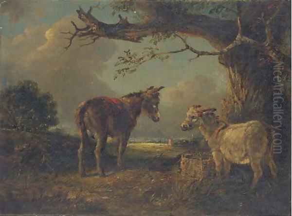 Two donkeys in a landscape Oil Painting by Edward Robert Smythe