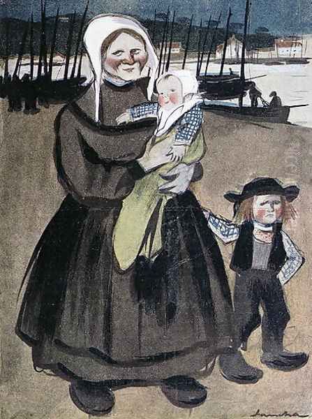 The Famine in Brittany, illustration from a special edition of La Vie en Rose produced to benefit Bretons, 1903 Oil Painting by Francisco Sancha y Lengo