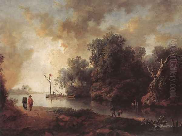 L.andscape with River 1790-95 Oil Painting by Karl Philippe Schallhas