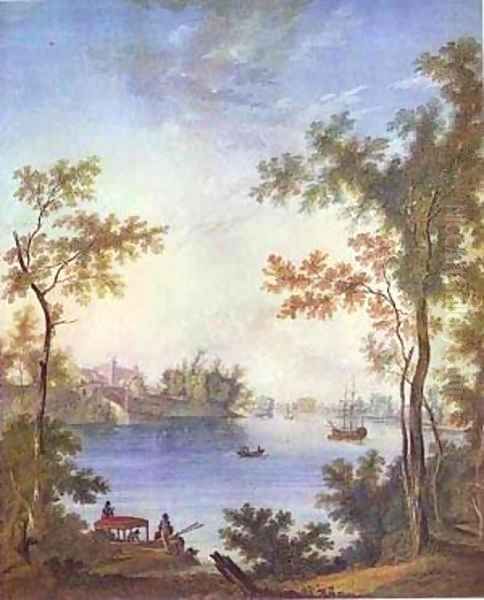 View On The Gatchina Palace From The Silver Lake 1798 Oil Painting by Semen Fedorovich Shchedrin