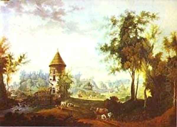 The Mill And The Peel Tower At Pavlovsk 1792 Oil Painting by Semen Fedorovich Shchedrin