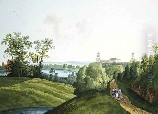 Landscape with a Farm in the Park in Tsarskoye Selo Oil Painting by Semen Fedorovich Shchedrin