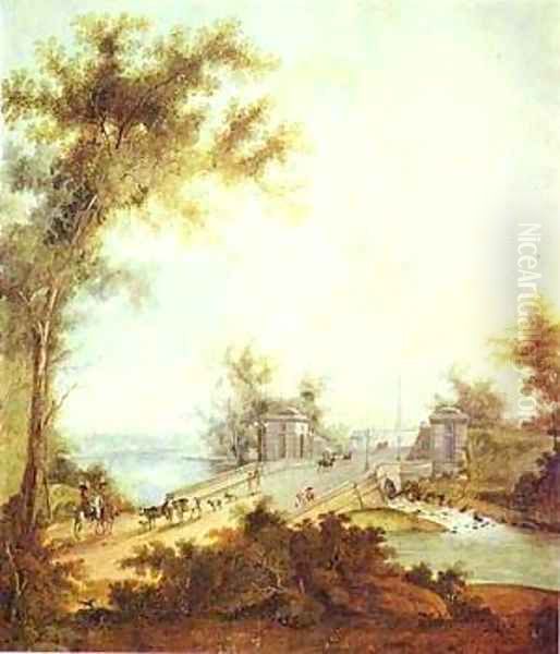 The Stone Bridge By Connetable Square At Gatchina 1798 Oil Painting by Semen Fedorovich Shchedrin