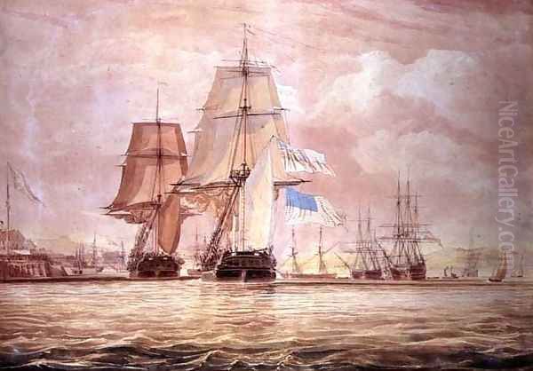 HMS 'Shannon' leading the Chesapeake into Halifax Harbour, 1813 Oil Painting by John Christian Schetky