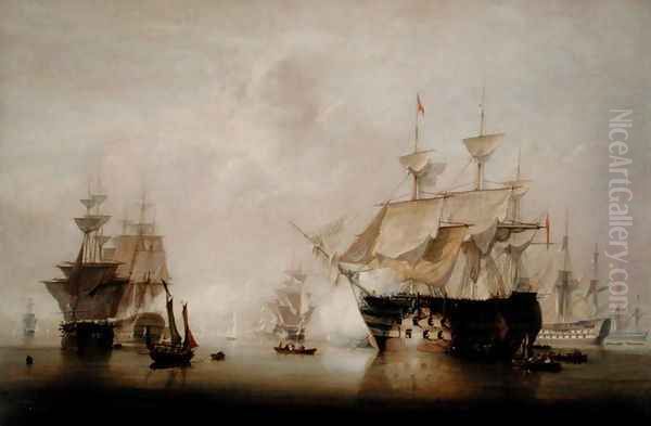 Warships Drying their Sails Oil Painting by John Christian Schetky