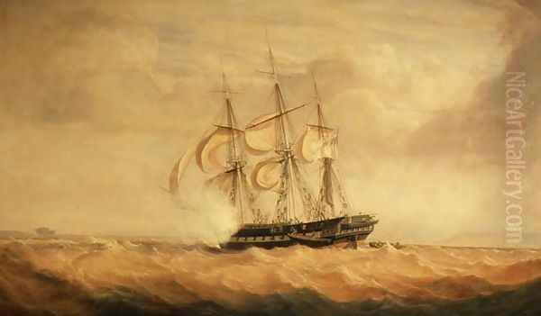 H.M.S. Pique, coming off the rocks on the coast of Labrador on October 23rd, 1830 Oil Painting by John Christian Schetky