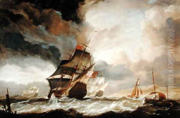 Ships of the Line Beating out to Sea Oil Painting by John Christian Schetky