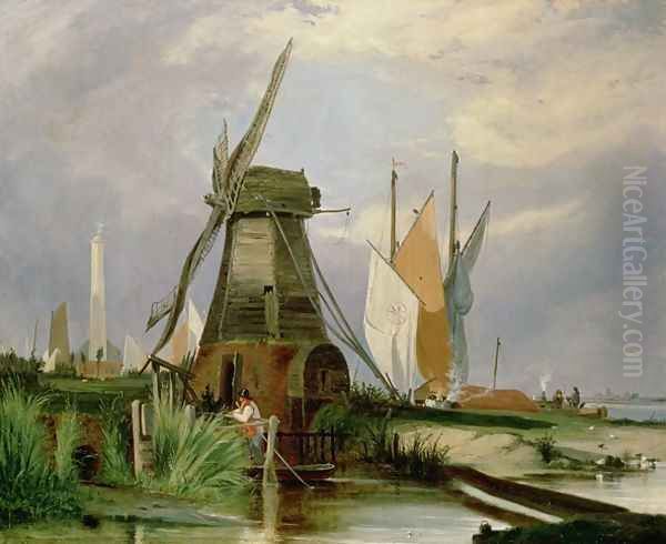 On the River Yare, 1846 Oil Painting by Alfred Stannard