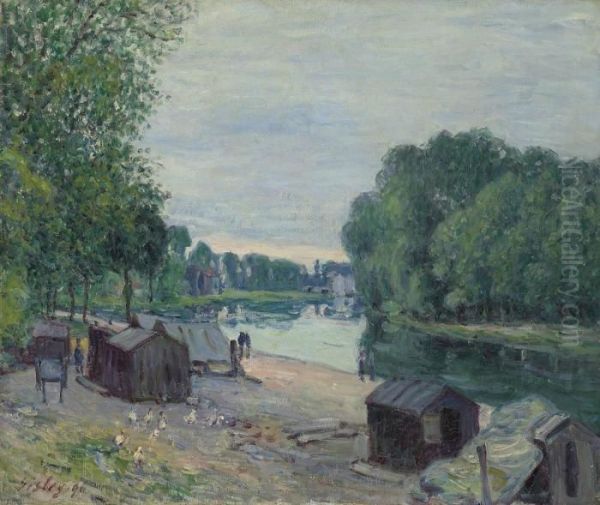 Cabanes Au Bord Du Loing Oil Painting by Alfred Sisley