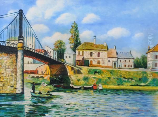 Paesaggio Fluviale Con Ponte E Imbarcazione Oil Painting by Alfred Sisley