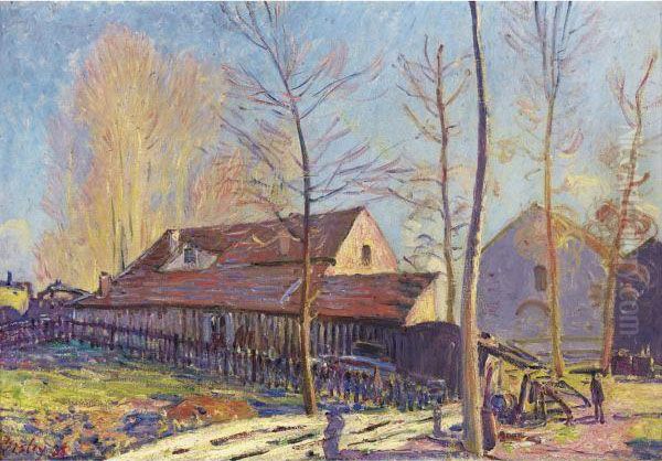 Les Moulins De Moret, Gelee Blanche, Effet Du Soir Oil Painting by Alfred Sisley