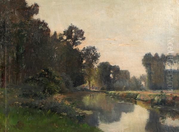 A Wooded River Landscape, Near Arles Oil Painting by Alfred Sisley