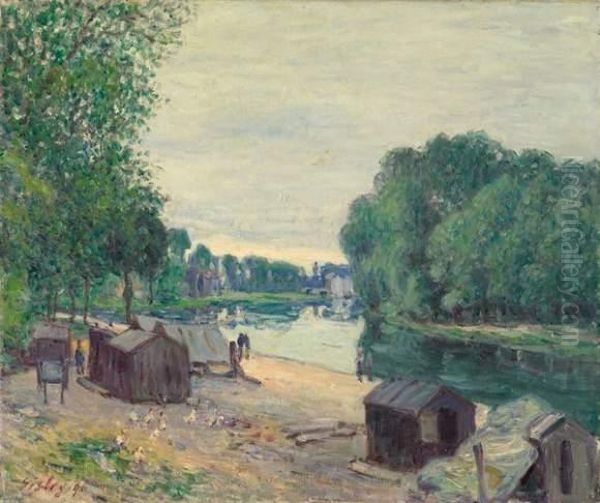 Cabanes Au Bord Du Loing Oil Painting by Alfred Sisley