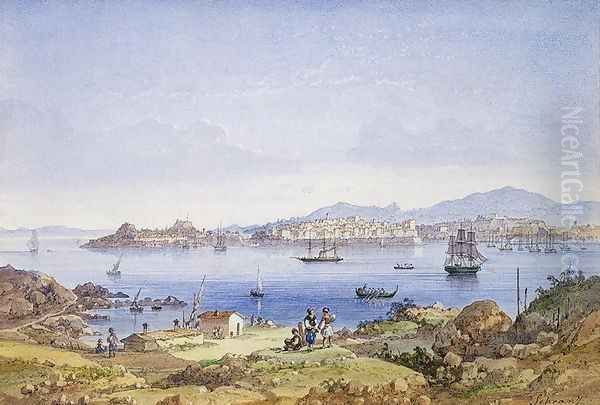 Corfu from the Island of Vido, c.1845 Oil Painting by Joseph Schranz