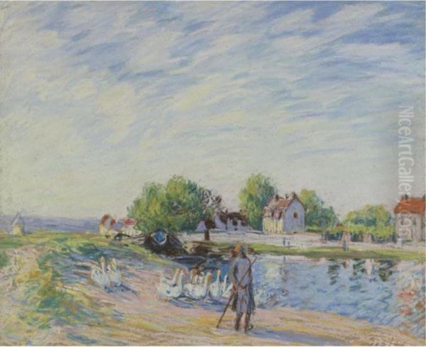 Les Oies A Saint-mammes Oil Painting by Alfred Sisley