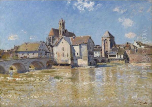 Le Pont De Moret - Matin D'avril Oil Painting by Alfred Sisley