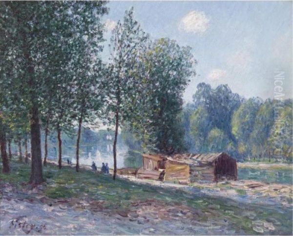 Cabanes Au Bord Du Loing, Effet Du Matin Oil Painting by Alfred Sisley