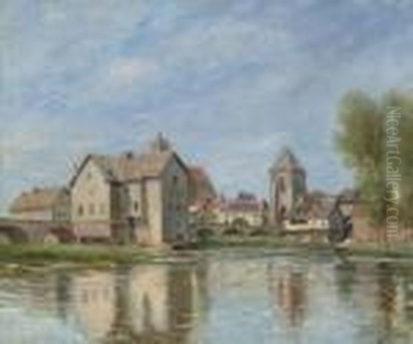 Le Pont Et Les Moulins De Moret Sur Loing Oil Painting by Alfred Sisley