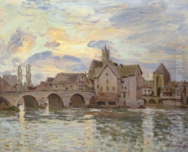 Le Pont De Moret Au Soleil Couchant Oil Painting by Alfred Sisley