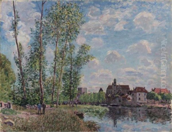 Moret, Vue Du Loing A- Apres-midi De Mai Oil Painting by Alfred Sisley