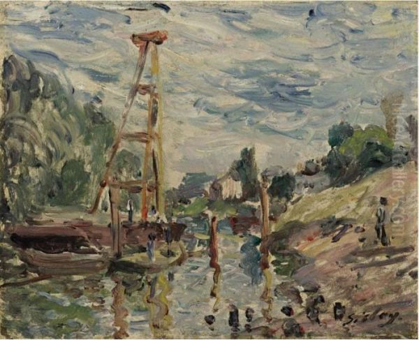 Bateau De Charge Sur Le Loing Oil Painting by Alfred Sisley