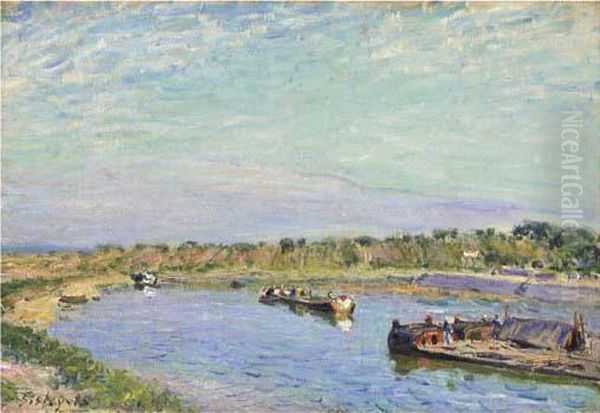 Le Port De Saint Mammes, Le Matin Oil Painting by Alfred Sisley