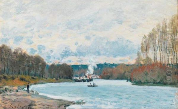 Bords De Seine A Bougival Oil Painting by Alfred Sisley