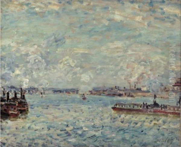 La Seine Au Point Du Jour Oil Painting by Alfred Sisley