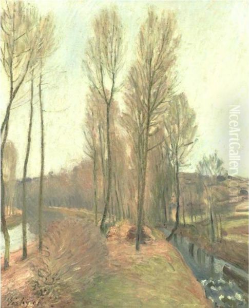 L'orvanne Et Le Canal Du Loing En Hiver Oil Painting by Alfred Sisley