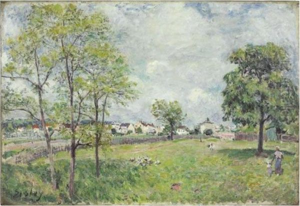 Vue De Village Oil Painting by Alfred Sisley