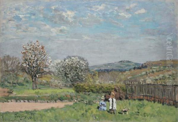 Enfants Jouant Dans La Prairie Oil Painting by Alfred Sisley