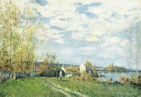 Bords De Seine A Bougival Oil Painting by Alfred Sisley