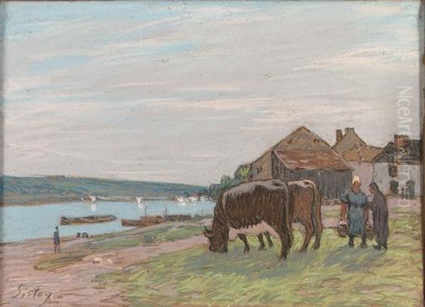 Vaches Au Paturage Oil Painting by Alfred Sisley