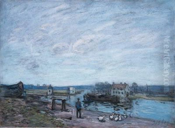 Les Oies Saint-mamms Oil Painting by Alfred Sisley