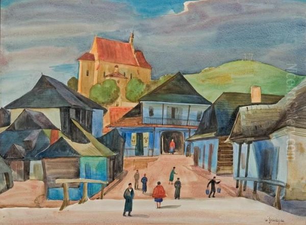 In Kazimierz On The Vistula Oil Painting by Wladyslaw Skoczylas